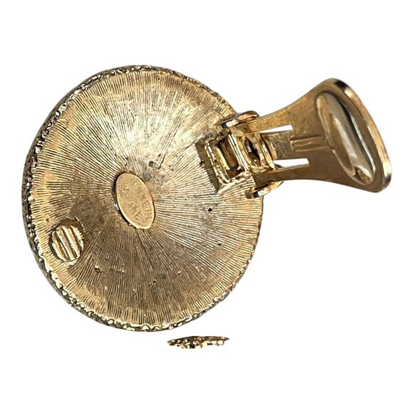 Vintage 1970s Kenneth Lane Clip Earrings Textured Gold Tone Disc - 1C - Picture 2 of 2